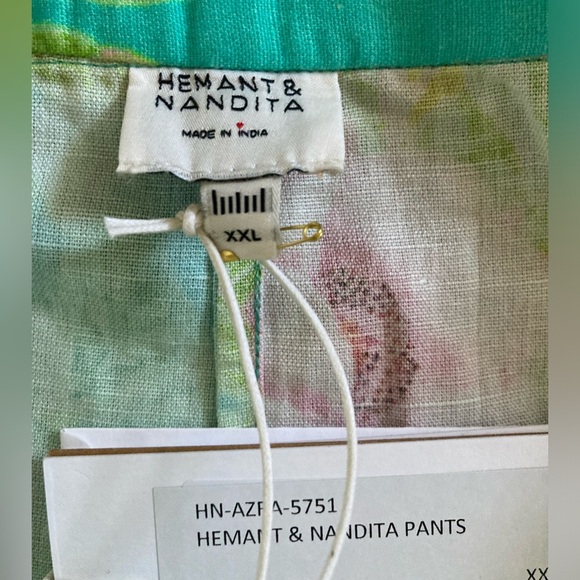 Hemant & Nandita Azra Linen Blend Pant NWT Women's XXL Teal Blue Green - Picture 6 of 8